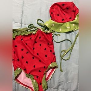 Watermelon or strawberry swimsuit with matching hat